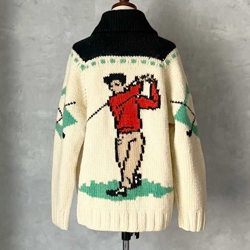 50-60'S Cowichan Golf Pattern Sweater Lightning Zipper 50-60年代
