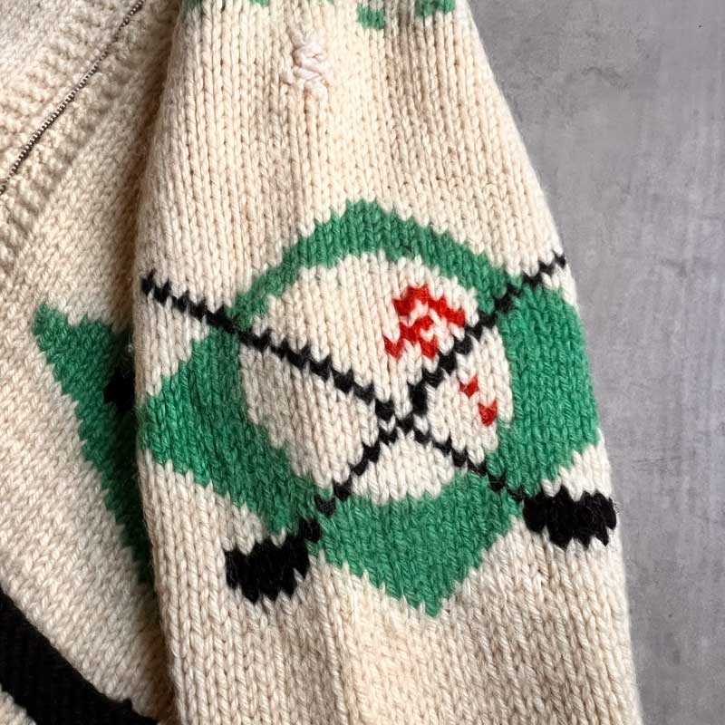 50-60'S Cowichan Golf Pattern Sweater Lightning Zipper 50-60年代