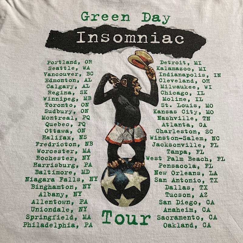 90's GREEN DAY INSOMNIAC TOUR Ringer T-shirts WHT/XL Made in USA