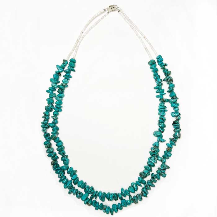 インディアンジュエリー ターコイズ ナゲット 2連 シルバー ネックレス