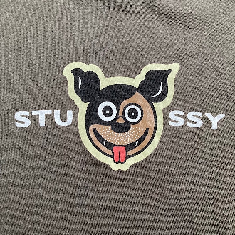 90's STUSSY Dog T-shirts Made in USA OLIVE/L 90年代 ステューシー