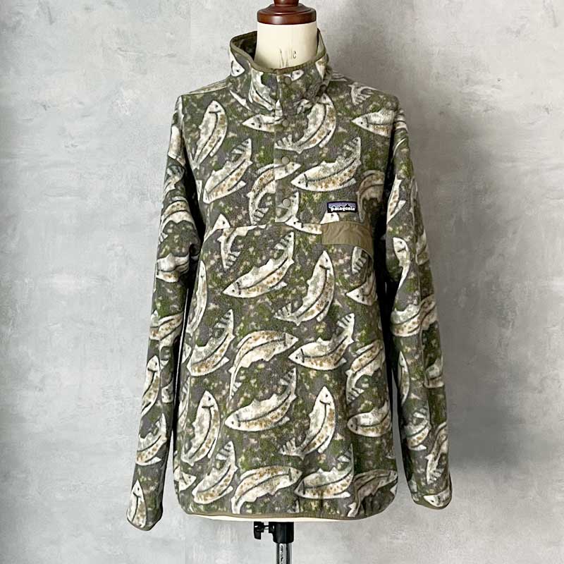 PATAGONIA Fish Pattern Synchilla Snap-T GRAY GREEN/M