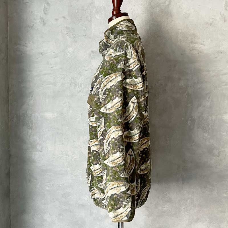 PATAGONIA Fish Pattern Synchilla Snap-T GRAY GREEN/M