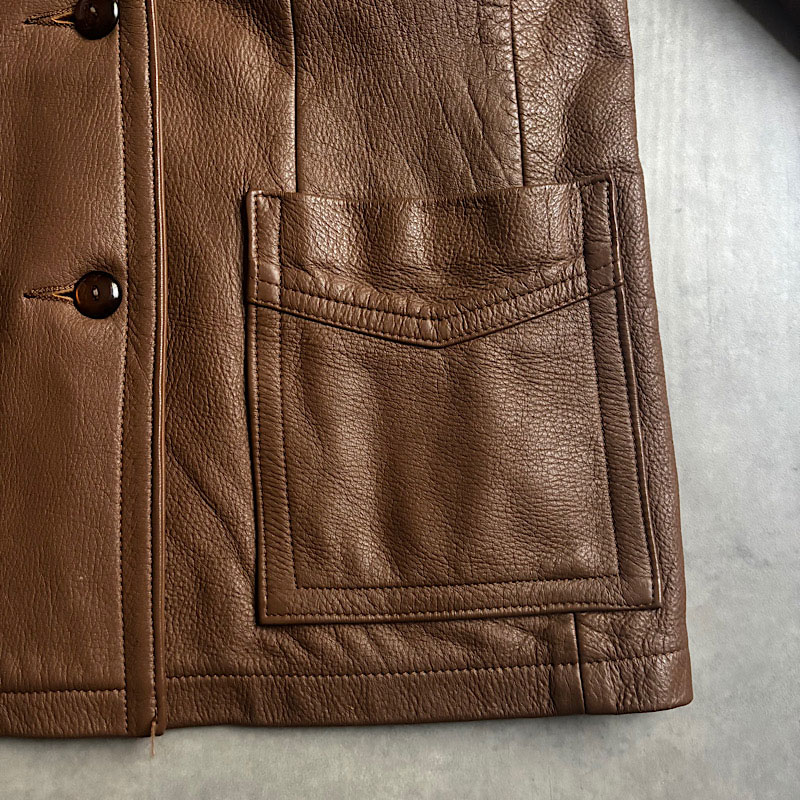 70's W.B.PLACE&Co. Fringe Leather Jacket Made in USA 36/BROWN 70