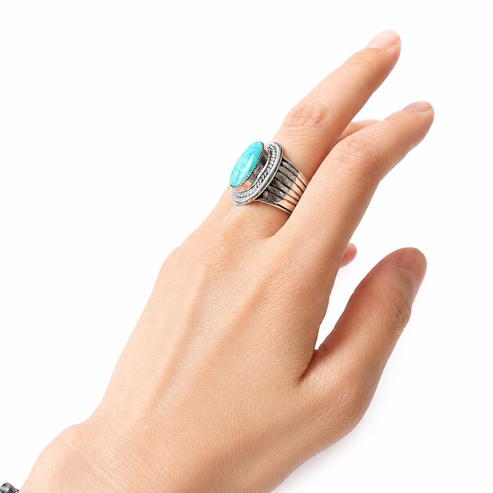 INDIAN JEWELRY NAVAJO Turquoize Sunburst Silver Ringインディアン