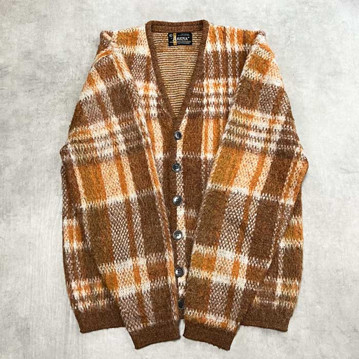 60'S ARENA Check Mohair Cardigan BROWN/L 60年代 チェック柄 モヘア