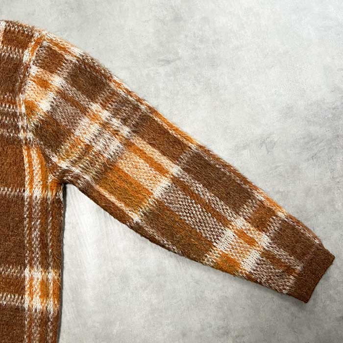 60'S ARENA Check Mohair Cardigan BROWN/L 60年代 チェック柄 モヘア
