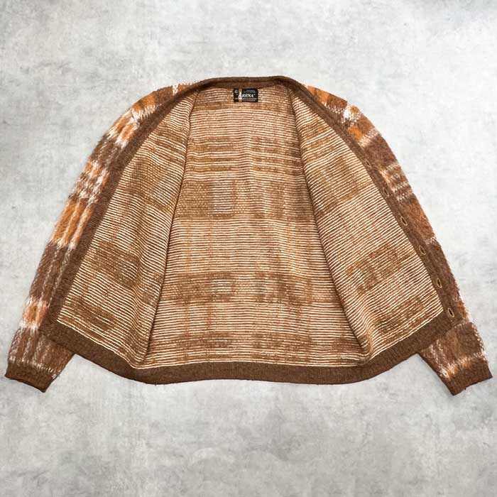 60'S ARENA Check Mohair Cardigan BROWN/L 60年代 チェック柄 モヘア