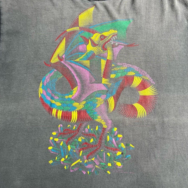 90'S M.C Escher Dragon Sun Fade T-Shirts BLACK 90年代 M.C