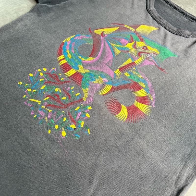 90'S M.C Escher Dragon Sun Fade T-Shirts BLACK 90年代 M.C