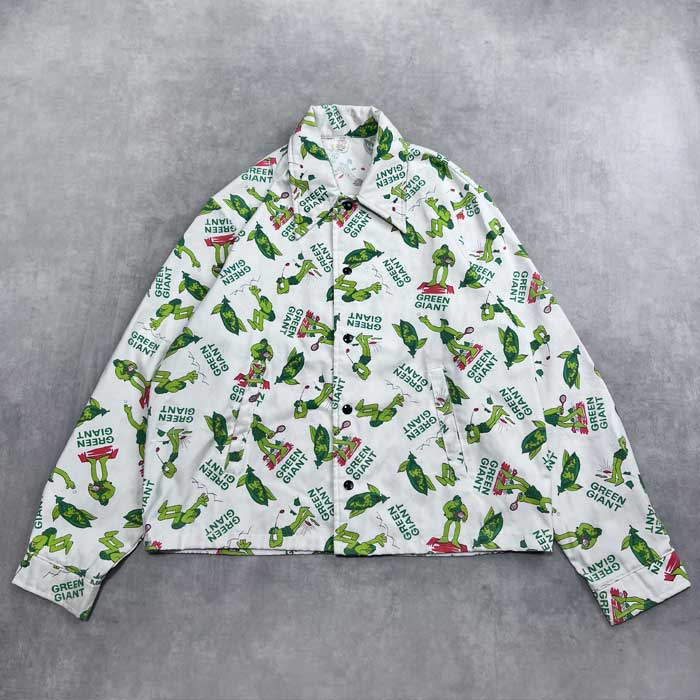 70s GREEN GIANT総柄ジャケット オモシーチャンネル ヤマダレン着用 70's GREEN GIANT COACH JACKET Made in USA WHITE/Size L 70年代