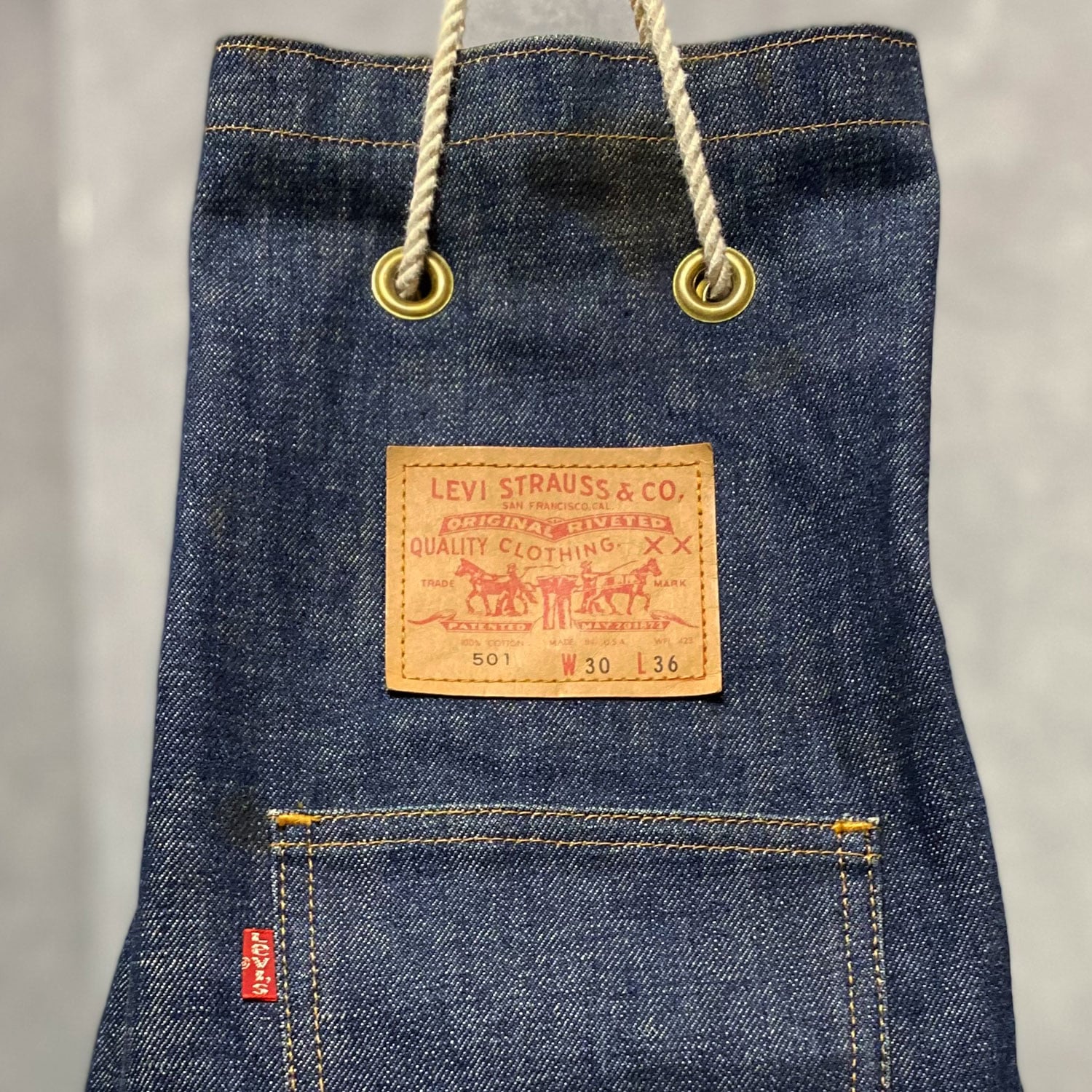 70s リーバイス　Levi's 501 デニムバッグ 巾着　トート リュック ヴィンテージ Levi's 501 デニムバッグ 巾着 トート リュック