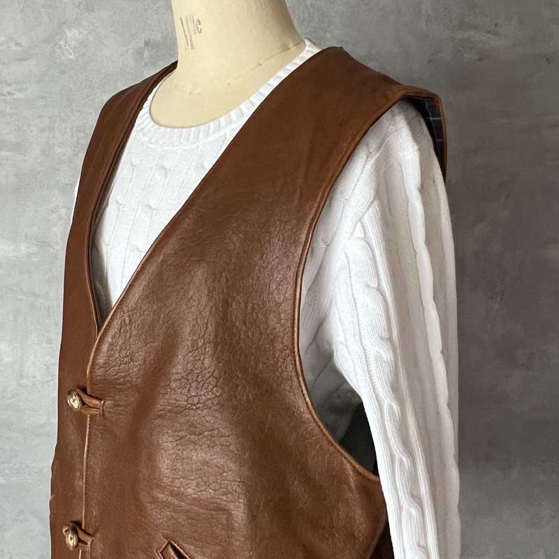 90'S WILLIS & GEIGER Leather Vest Made in USA BROWN/L 90年代