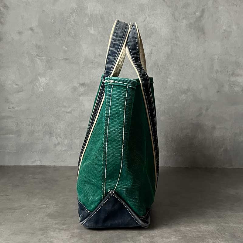 80'S L.L.BEAN Deluxe Tote Bag MEDIUM NAVY/GREEN Made in USA 80年代