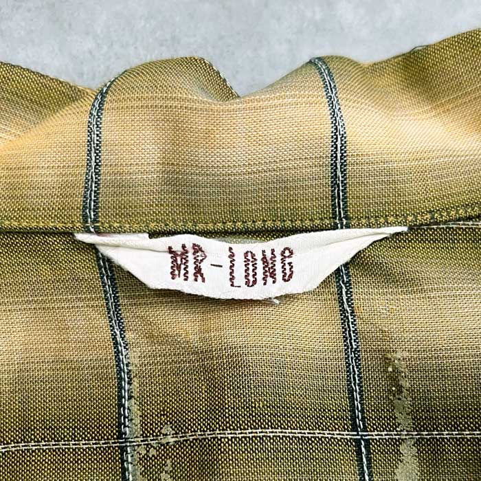 VINTAGE 60's OMBRE CHECK OPEN COLLAR SHIRTS BROWN/KHAKI GREEN