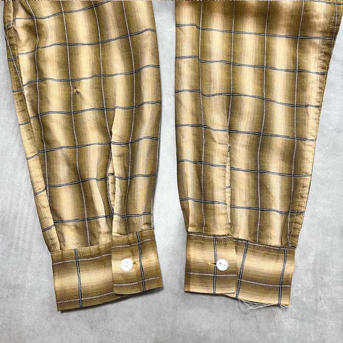 VINTAGE 60's OMBRE CHECK OPEN COLLAR SHIRTS BROWN/KHAKI GREEN