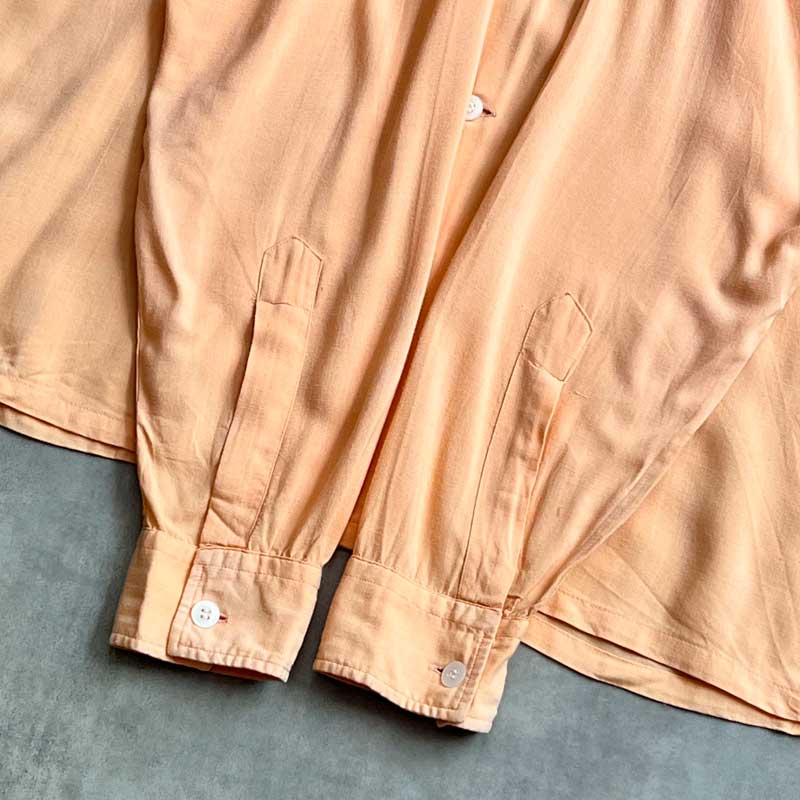 60'S DONEGAL Open Collar Long Sleeve Rayon Shirts SALMON PINK/L 60