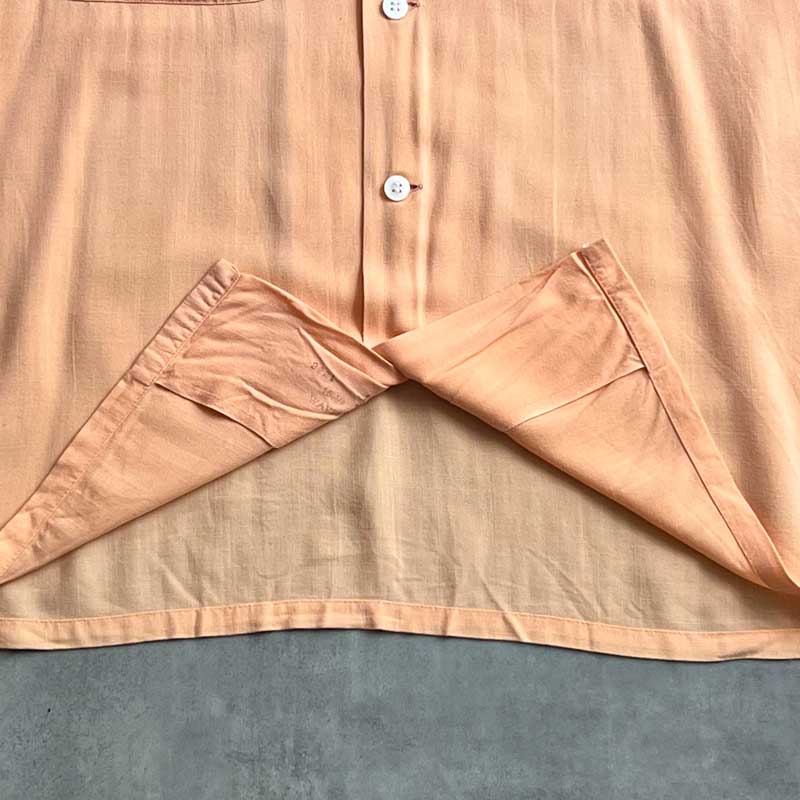 60'S DONEGAL Open Collar Long Sleeve Rayon Shirts SALMON PINK/L 60
