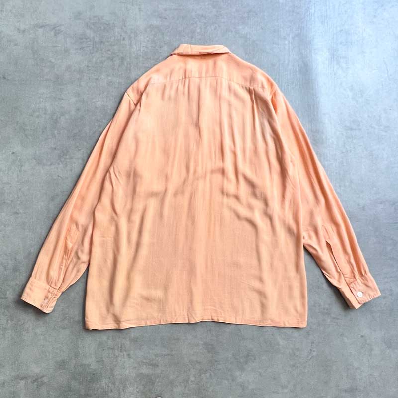 60'S DONEGAL Open Collar Long Sleeve Rayon Shirts SALMON