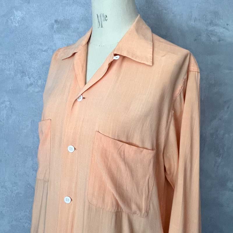 60'S DONEGAL Open Collar Long Sleeve Rayon Shirts SALMON