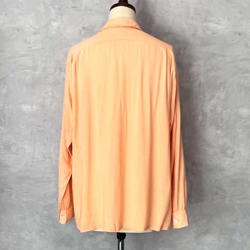 60'S DONEGAL Open Collar Long Sleeve Rayon Shirts SALMON PINK/L 60