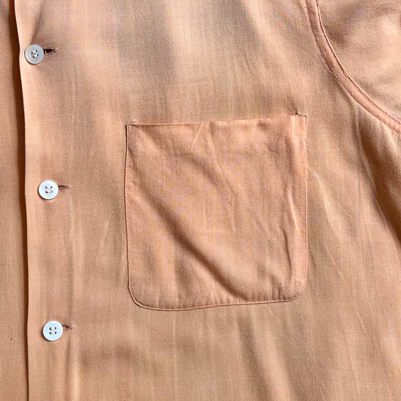 60'S DONEGAL Open Collar Long Sleeve Rayon Shirts SALMON PINK/L 60