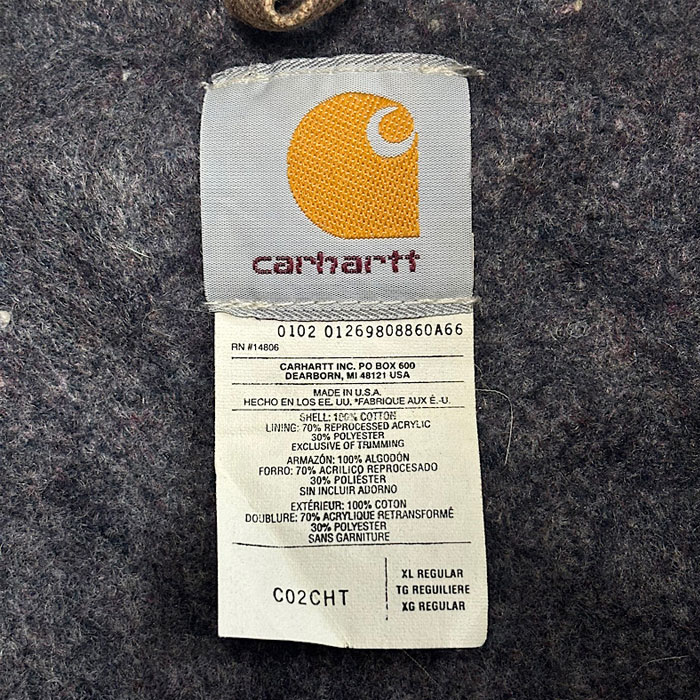 carhartt 00s USA製 チョアコート CHT フェード◎ XL 00s USA製 carharttカーハート ブランケットライナー ダック地