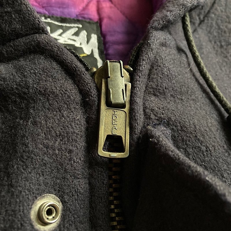 OLD STUSSY BURLY GEAR ウールコート ブラック L STUSSY×BURLY GEAR ステューシーバーリーギア ウールメルトンジップ