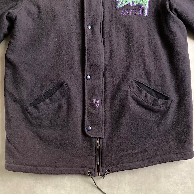 OLD STUSSY BURLY GEAR ウールコート ブラック L STUSSY×BURLY GEAR ステューシーバーリーギア ウールメルトンジップ