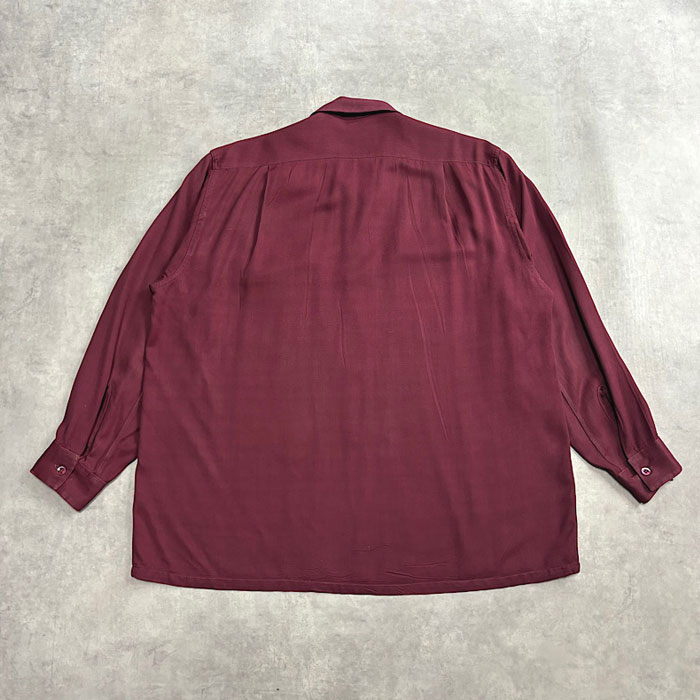 50'S Mac Phergus Sports Wear Rayon Open Collar Box Shirt Burgundy