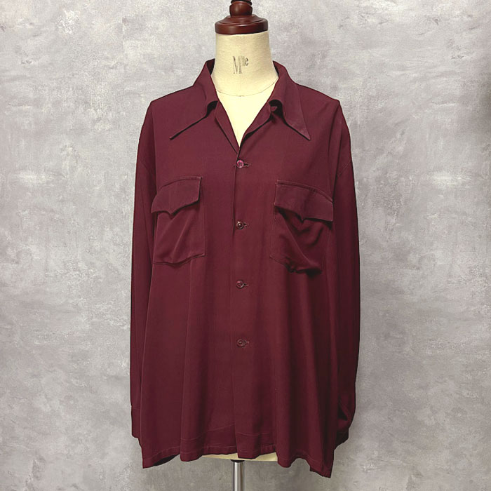 50'S Mac Phergus Sports Wear Rayon Open Collar Box Shirt Burgundy