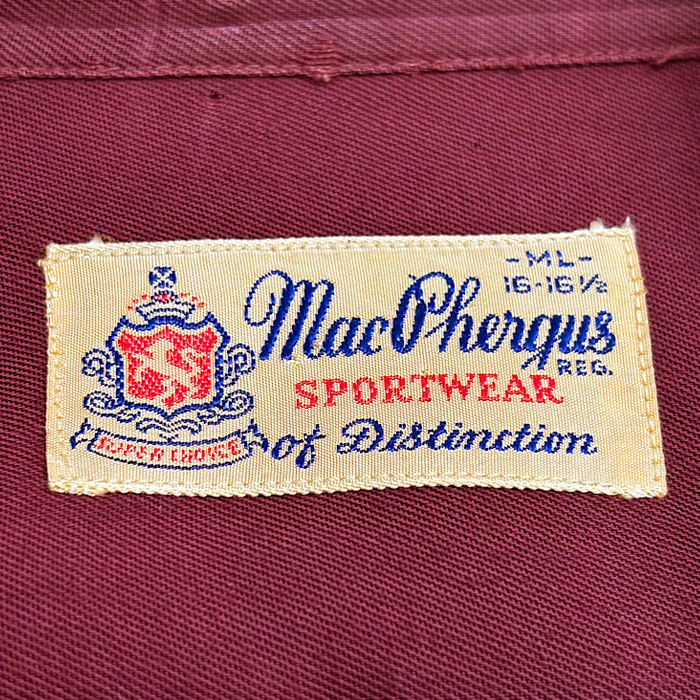50'S Mac Phergus Sports Wear Rayon Open Collar Box Shirt Burgundy