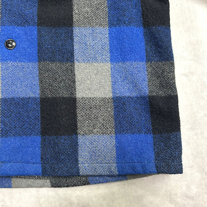 60's CHIPPEWA WOOLENS Block Check Wool Shirt M/Blue Made in USA 60