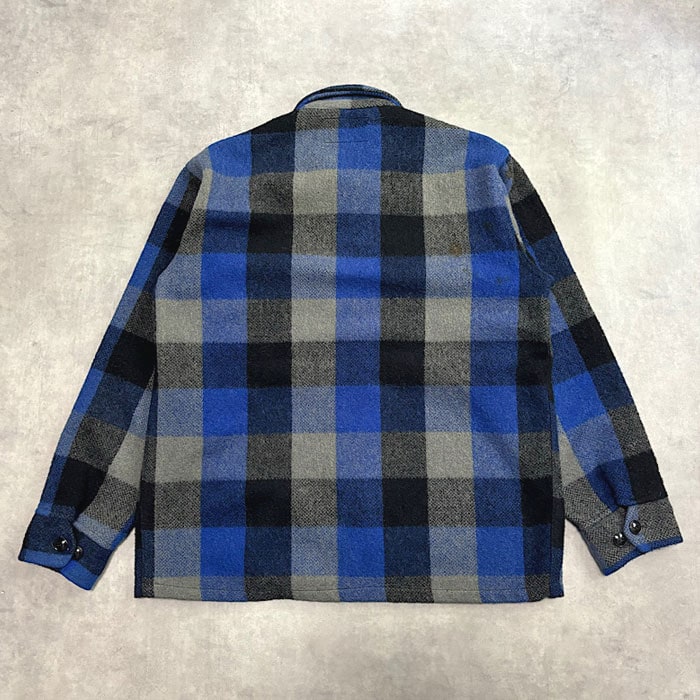 60's CHIPPEWA WOOLENS Block Check Wool Shirt M/Blue Made in USA 60