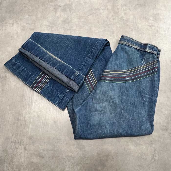 VITAGE 70's Lee JUNIORS RAINBOW STICH FLARE JEANS Made in