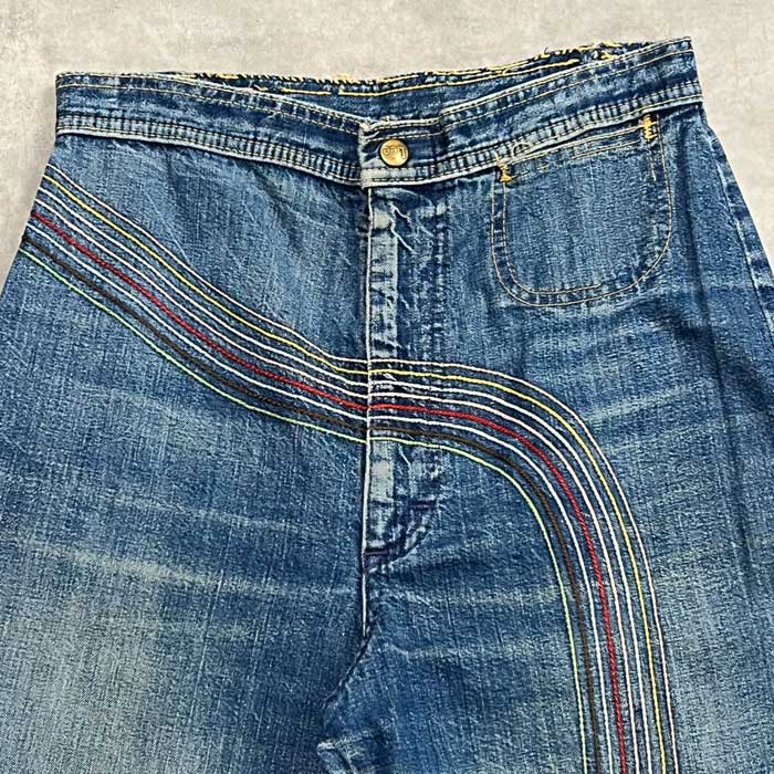 VITAGE 70's Lee JUNIORS RAINBOW STICH FLARE JEANS Made in