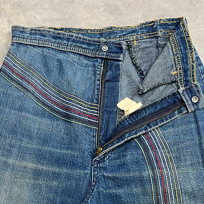 US70's ビンテージ　Lee レインボーステッチ　フレアデニムパンツ VITAGE 70's Lee JUNIORS RAINBOW STICH FLARE JEANS Made in