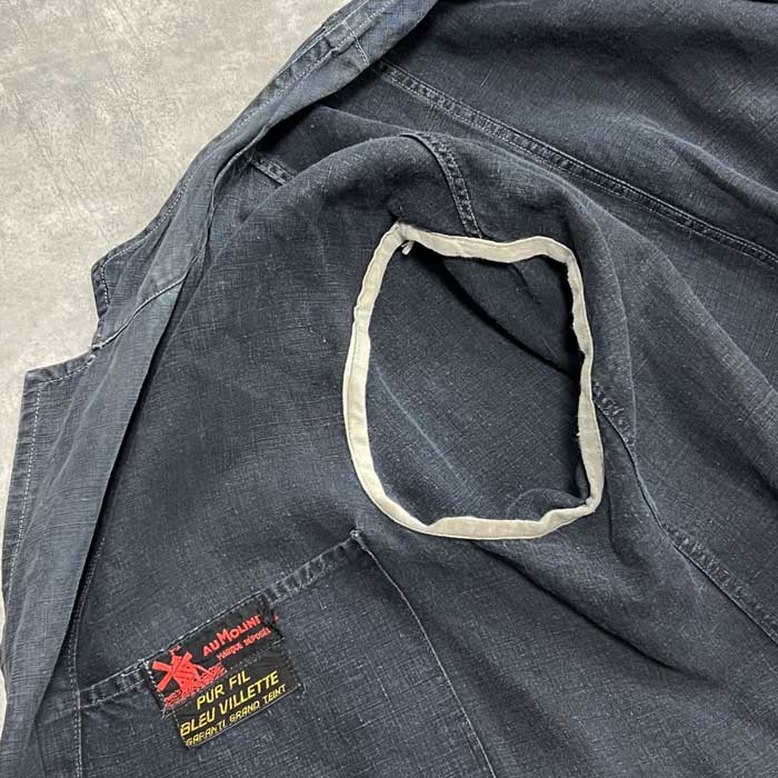 VINTAGE 40's AU MOLINE MAQUIGNON INDIGO LINEN COAT Made in France