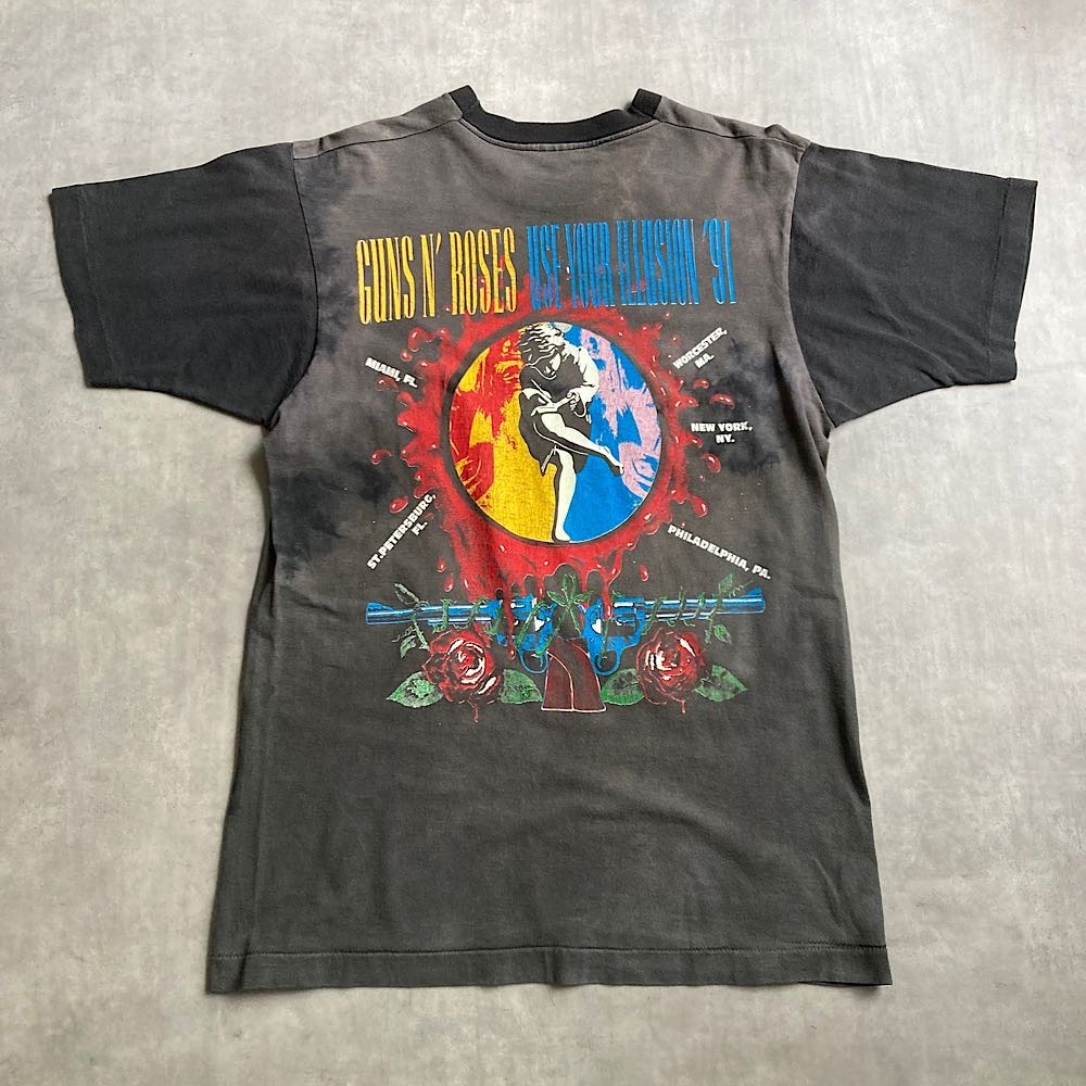 90's GUNS'N ROSES Twotone USE YOUR ILLUSION '91 T-shirt Made in