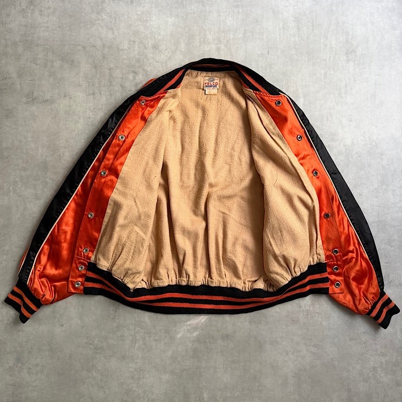 50's FELCO RAYON SATIN Varsity Jacket Orange 身幅63センチ 50年代