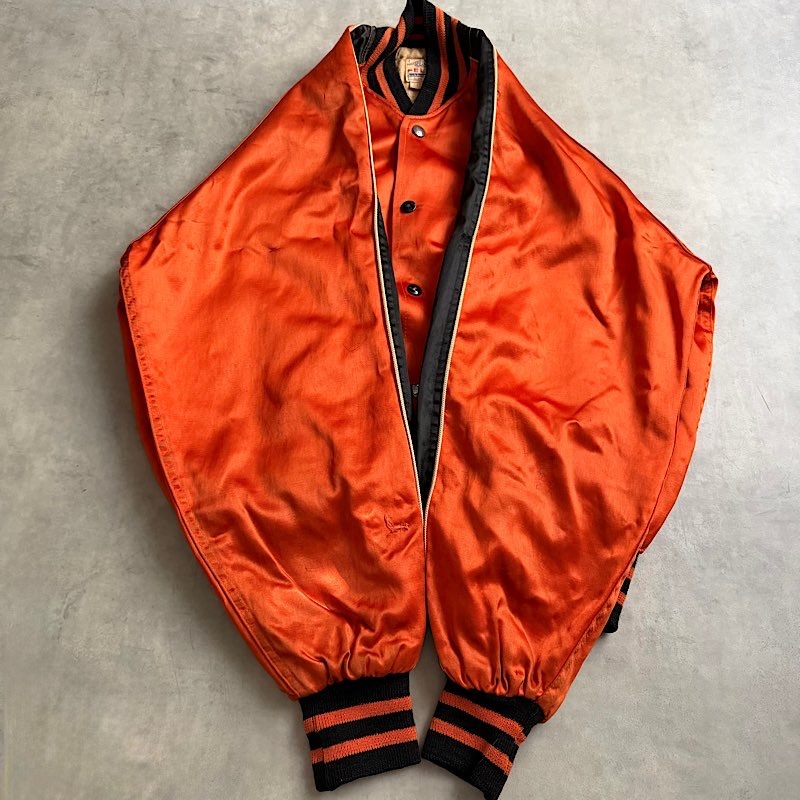 50's FELCO RAYON SATIN Varsity Jacket Orange 身幅63センチ 50年代