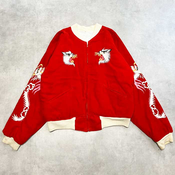 Vintage 50's Japanese Reversible Souvenir Jacket Tiger,Dragon&Eagle YKK Ziper RED/WHITE Size M ơ 50ǯ ѥ ٥˥㥱å С֥ ٥٥å  YKKåѡ /  ɥ饴 ɽ  M