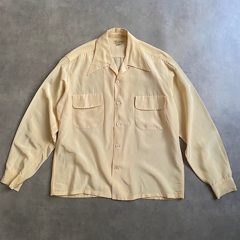 50'S CALIFORNIA RAYON GABADINE Open Collar Shirt Made in