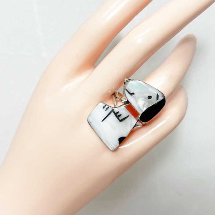 インディアンジュエリー ズニ族 スヌーピー インレイ シルバー リング