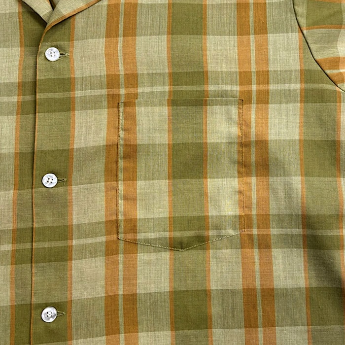 VINTAGE 60's ARROW DECTON PERMA IRON OPEN COLLAR LONG SLEEVE CHECK