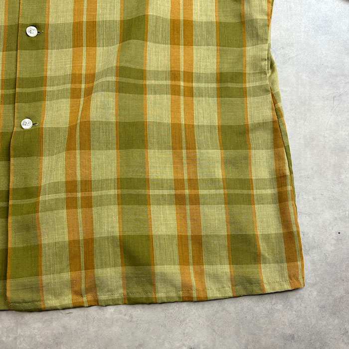 VINTAGE 60's ARROW DECTON PERMA IRON OPEN COLLAR LONG SLEEVE CHECK