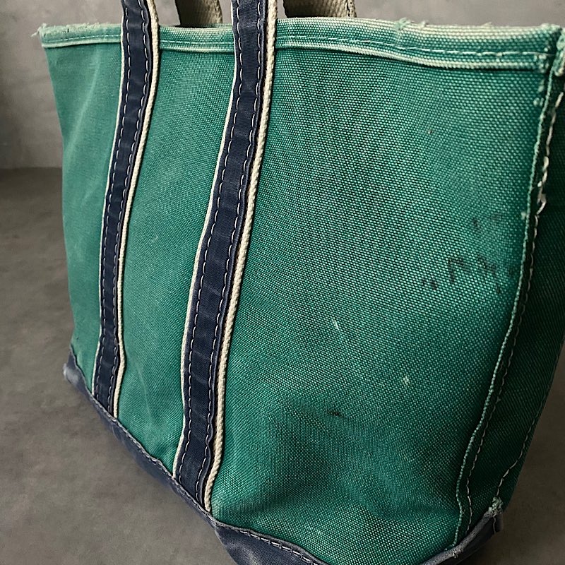 80's L.L.BEAN Deluxe Tote Bag MEDIUM GREEN/NAVY Made in USA 80年代