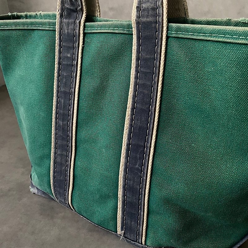 80's L.L.BEAN Deluxe Tote Bag MEDIUM GREEN/NAVY Made in USA 80年代