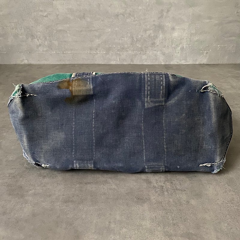 80's L.L.BEAN Deluxe Tote Bag MEDIUM GREEN/NAVY Made in USA 80年代