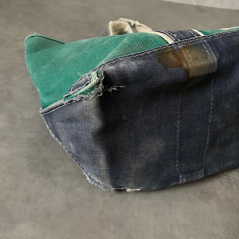 超珍品／LLBEAN／デニム／トート／NAVY／GREEN／80s／希少／旧タグ 80's L.L.BEAN Deluxe Tote Bag MEDIUM GREEN/NAVY Made in USA 80年代